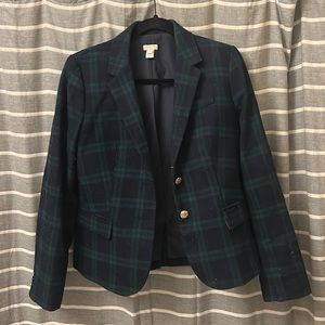 Green tartan plaid j crew blazer.